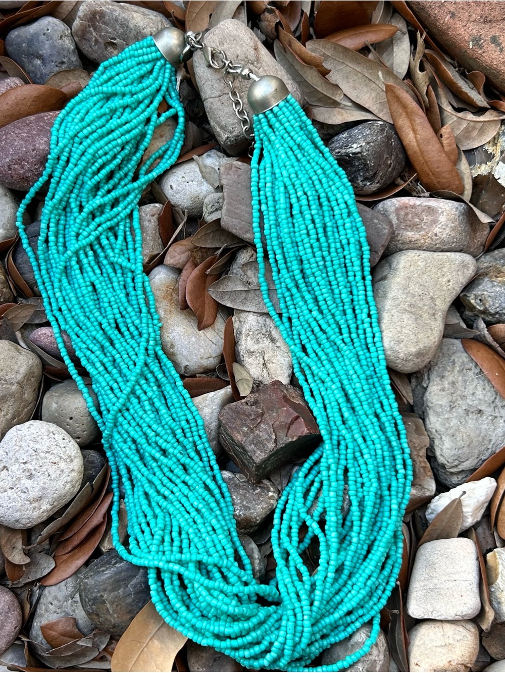 Turquoise Multi-Strand Seed Bead Necklace - Unbranded